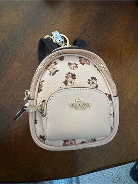 Coach Mini Court Backpack Bag Charm with Rosette Print Gold Blush Multi Leather